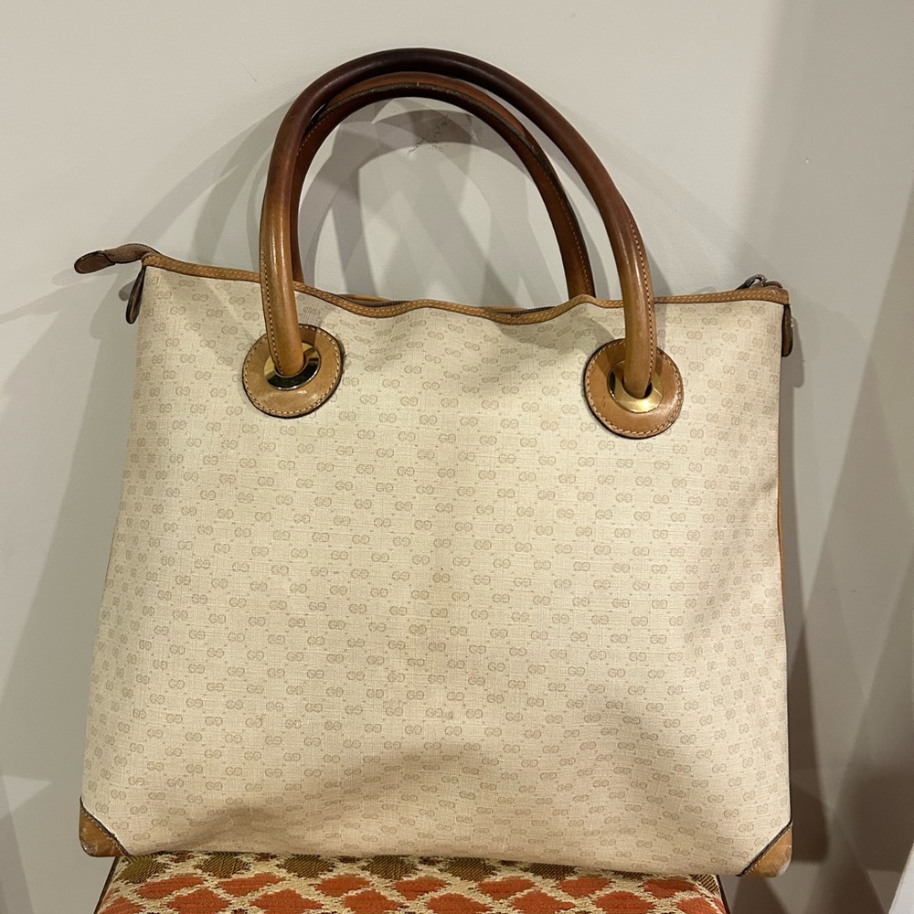 Vintage Gucci Cream and Tan Tote Bag